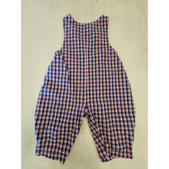 VTG Oshkosh B'Gosh Plaid Overalls SZ 6-9 Months 90s Sailboats - Picture 2 of 6